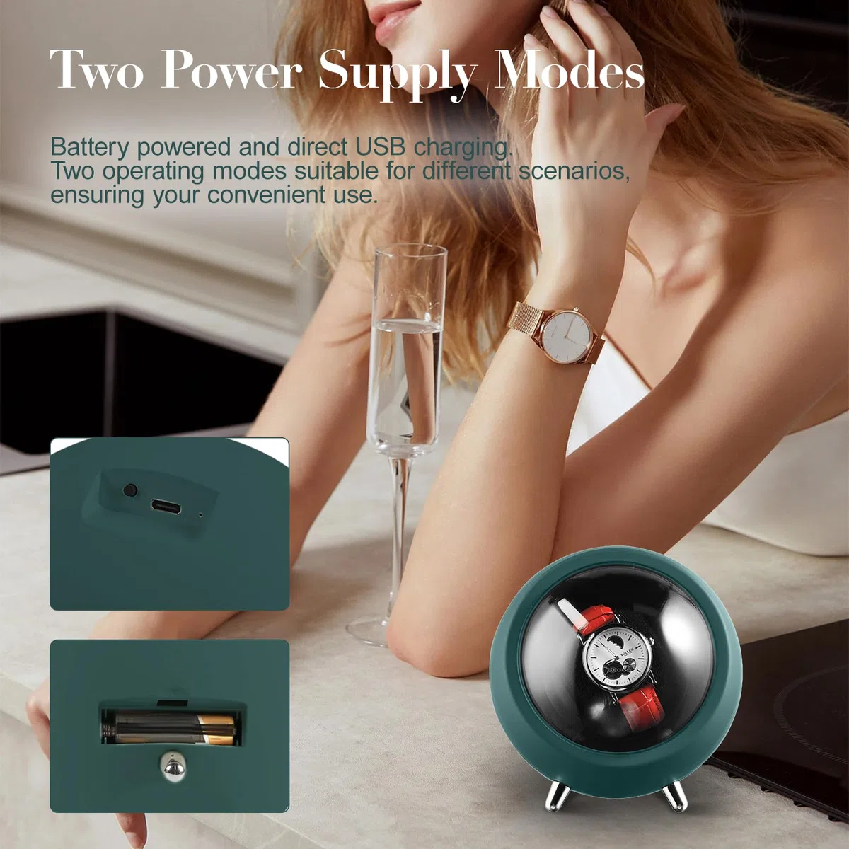 Scatola Del Tempo Per Orologi, Carica Orologi Automatici Con Design Silenzioso E Due Modalità Di Alimentazione, 360° Scatola Del Tempo Con Per Soggiorno E Camera Da Letto (Batterie Non Incluse)