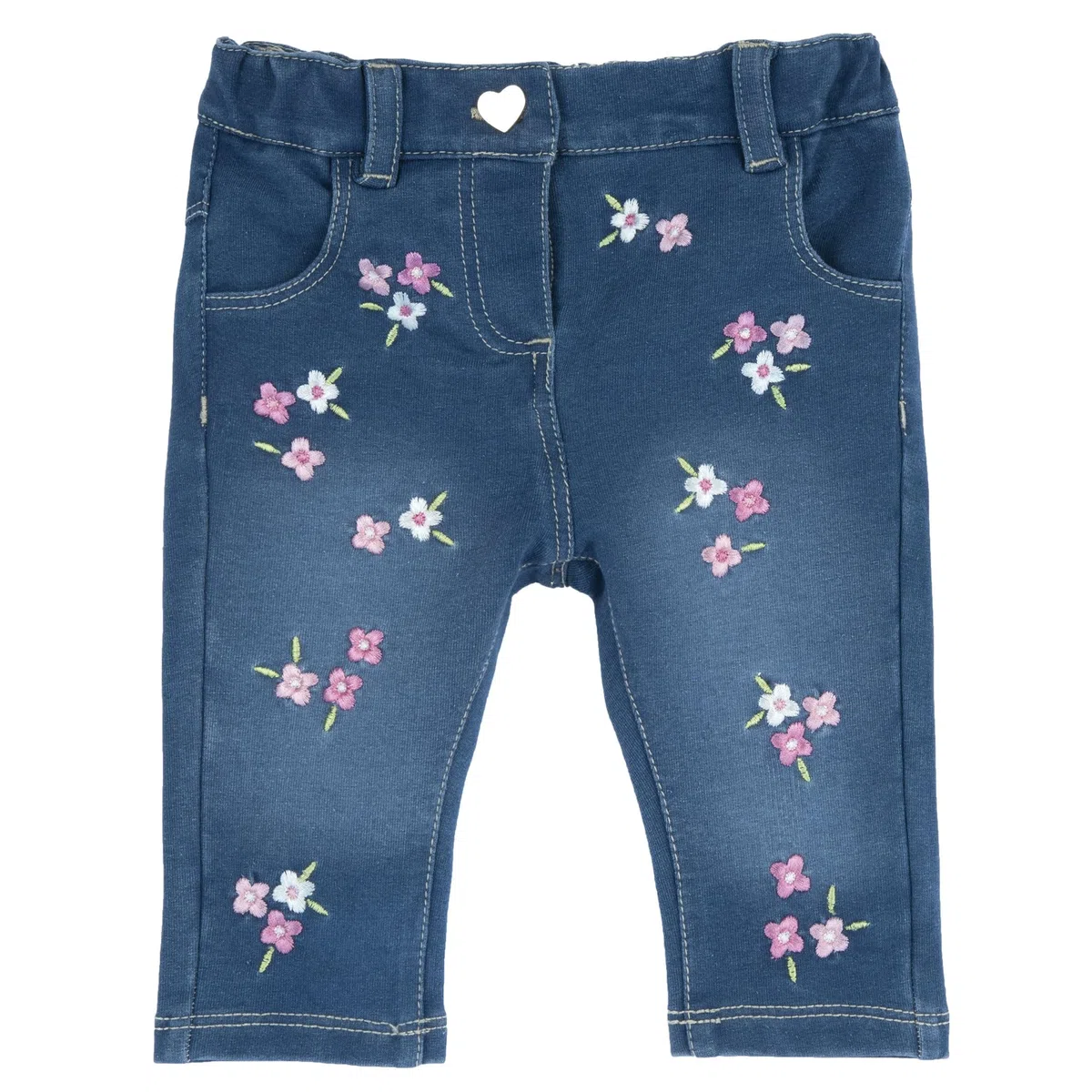 Chicco, Pantaloni Jeans con Fiori cuciti per neonata