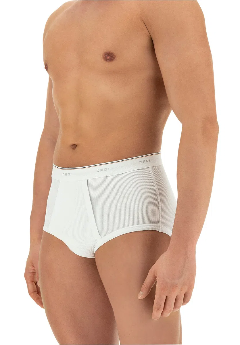 CAGI 3 Slip Classico Uomo 1200 Alto con Apertura in Puro Cotone a Costine