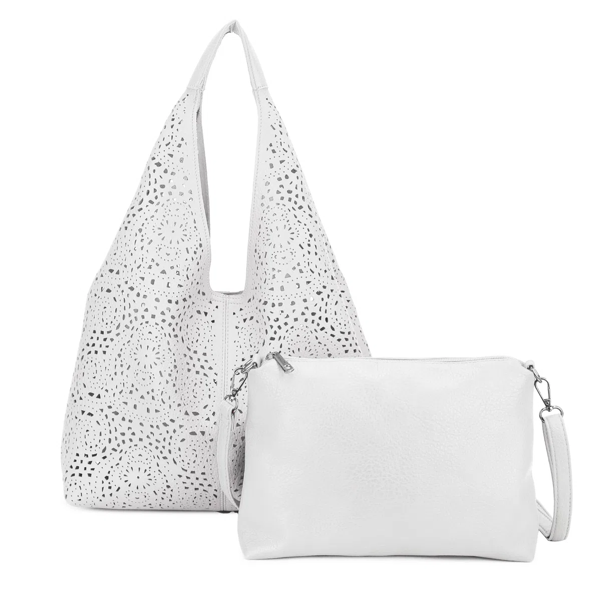 ANGELO Set di Borsa da Donna in Pelle PU, Hobo Bag a Spalla Traforata, Tote a Sacca con Pochette a Tracolla Regolabile, Elegante Capiente per Uso Quotidiano, Lavoro, Shopping, Università