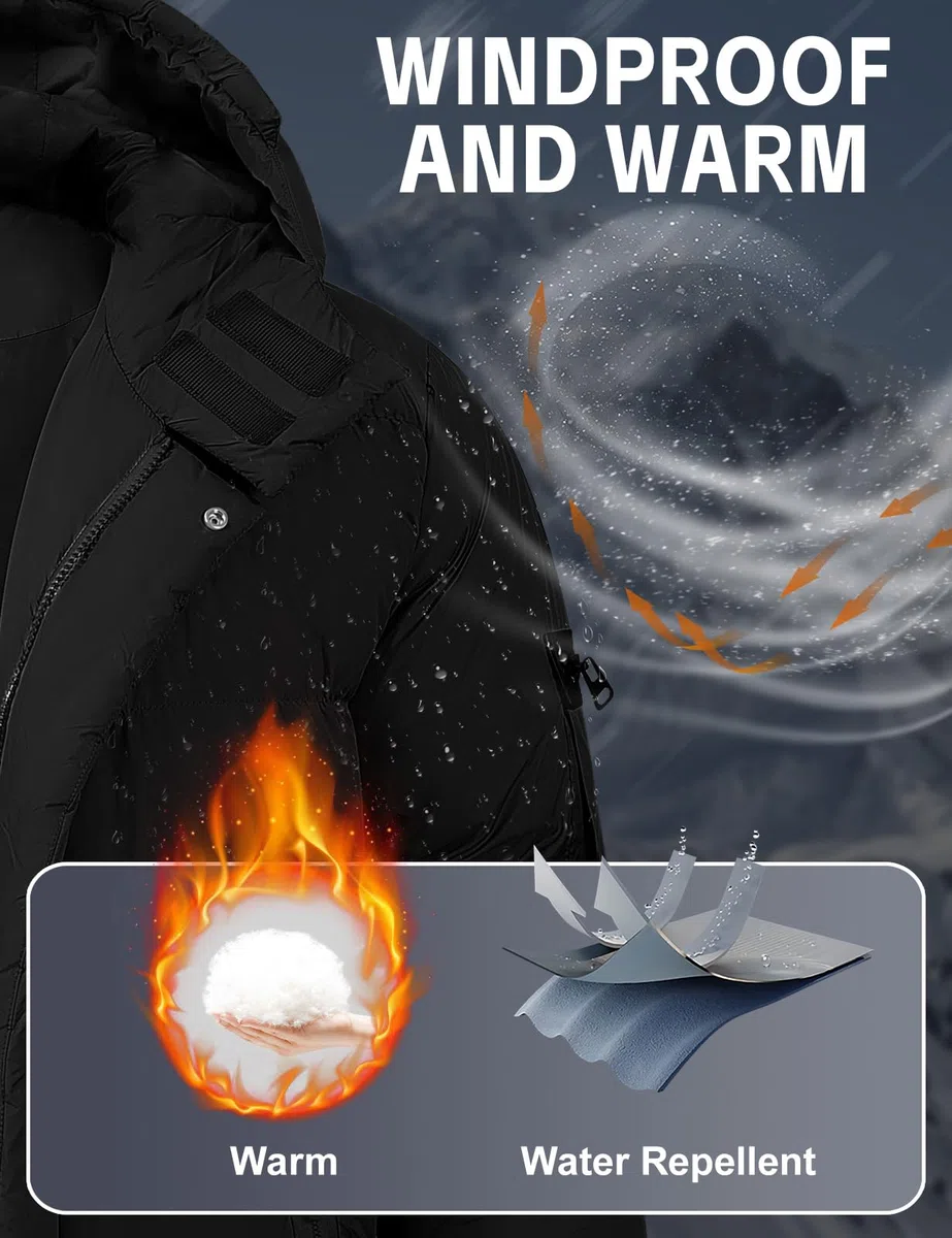 Yuson Girl Cappotto Uomo Invernale Parka Caldo Giacca Antivento Cappotto con Cappuccio Lungo Giubbotto Impermeabili Giaccone Trapuntata Cappotti con Cerniera e Tasche Giacca