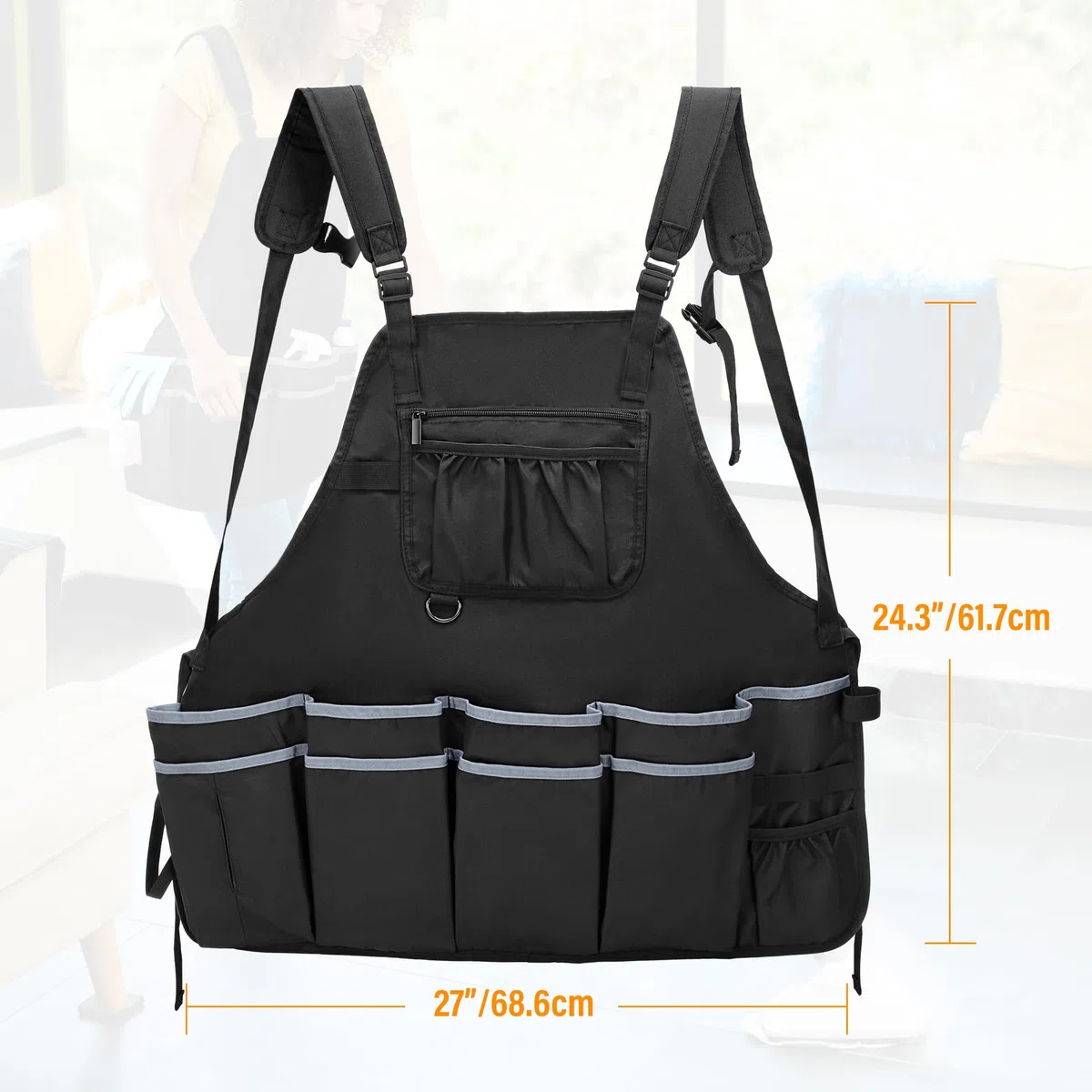 HODRANT Grembiule Grande per la Pulizia con Doppia Tracolla, Grembiule da Lavoro con Tasche per la Pulizia di Forniture Aziendali, Della Casa per Donne e Uomini (Solo Grembiule)