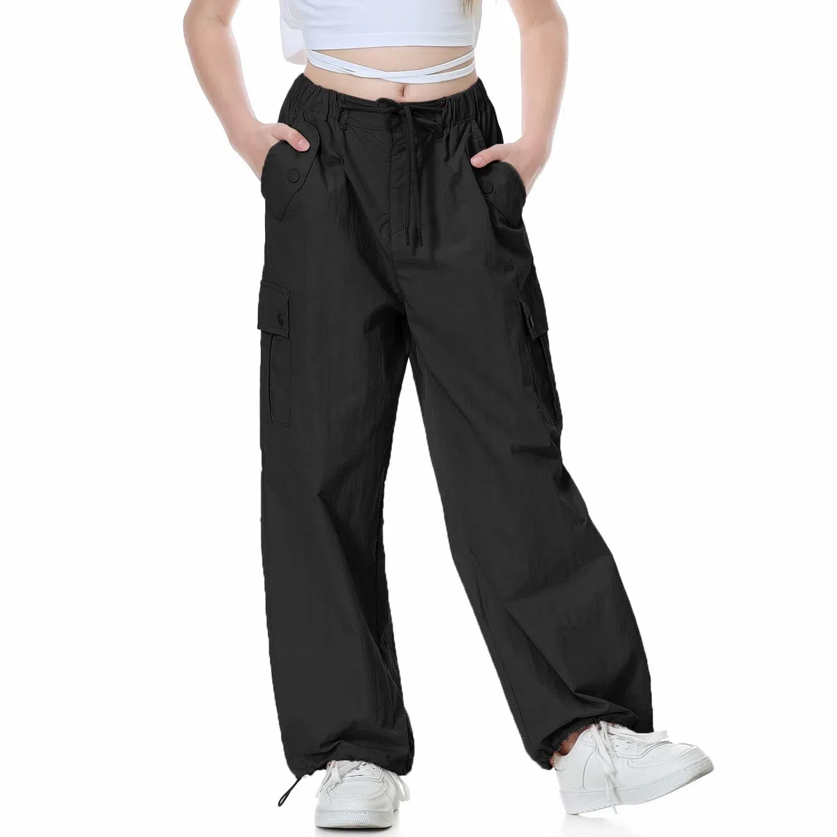 Rolanko Ragazze Pantaloni Larghi da Paracadutista, Joggers Vintage Y2K con Elastico in Vita Regolabile per Bambini