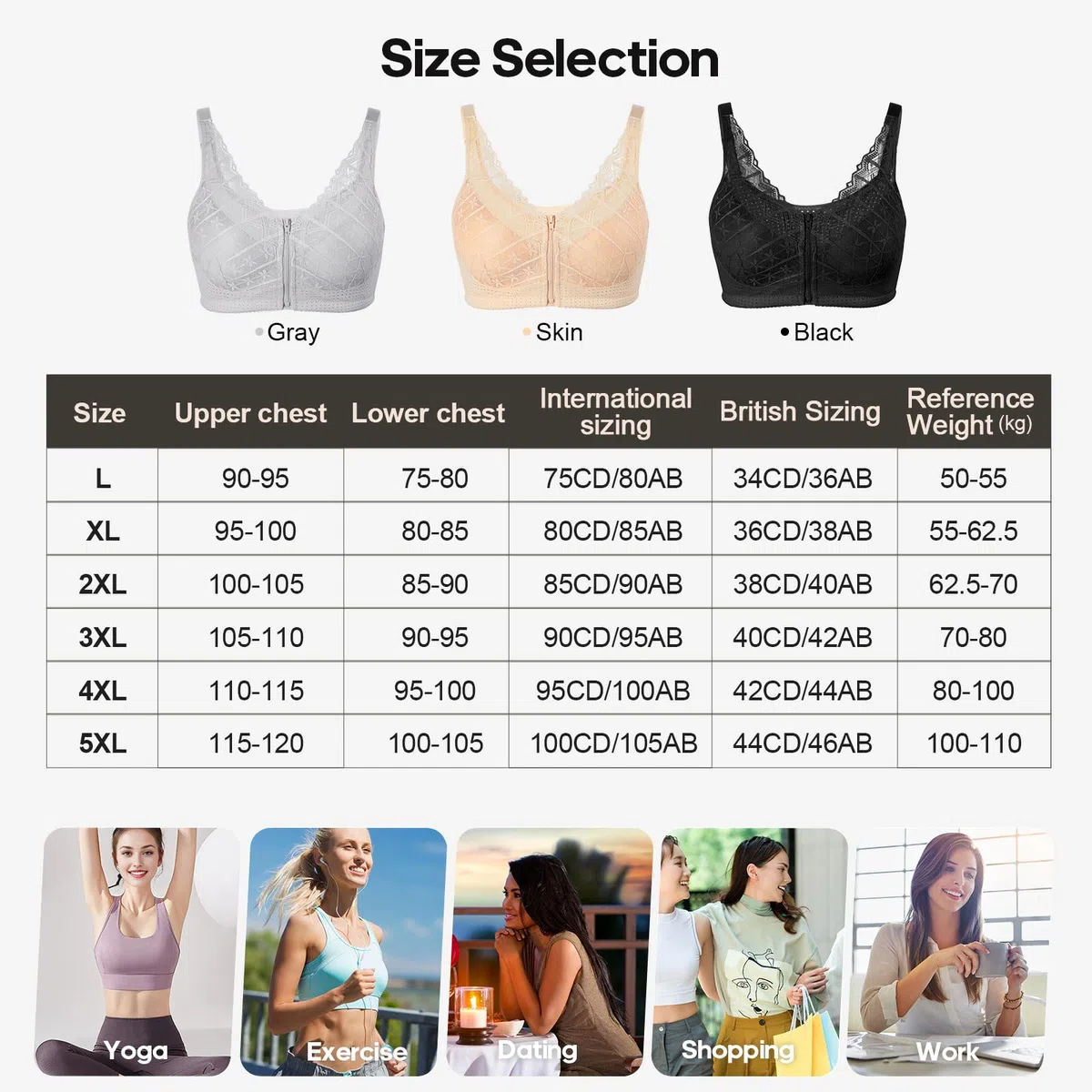 Lervanla Reggiseno per mastectomia con chiusura frontale, con cerniera, con tasca per protesi mammarie, reggiseni chirurgici quotidiani da donna