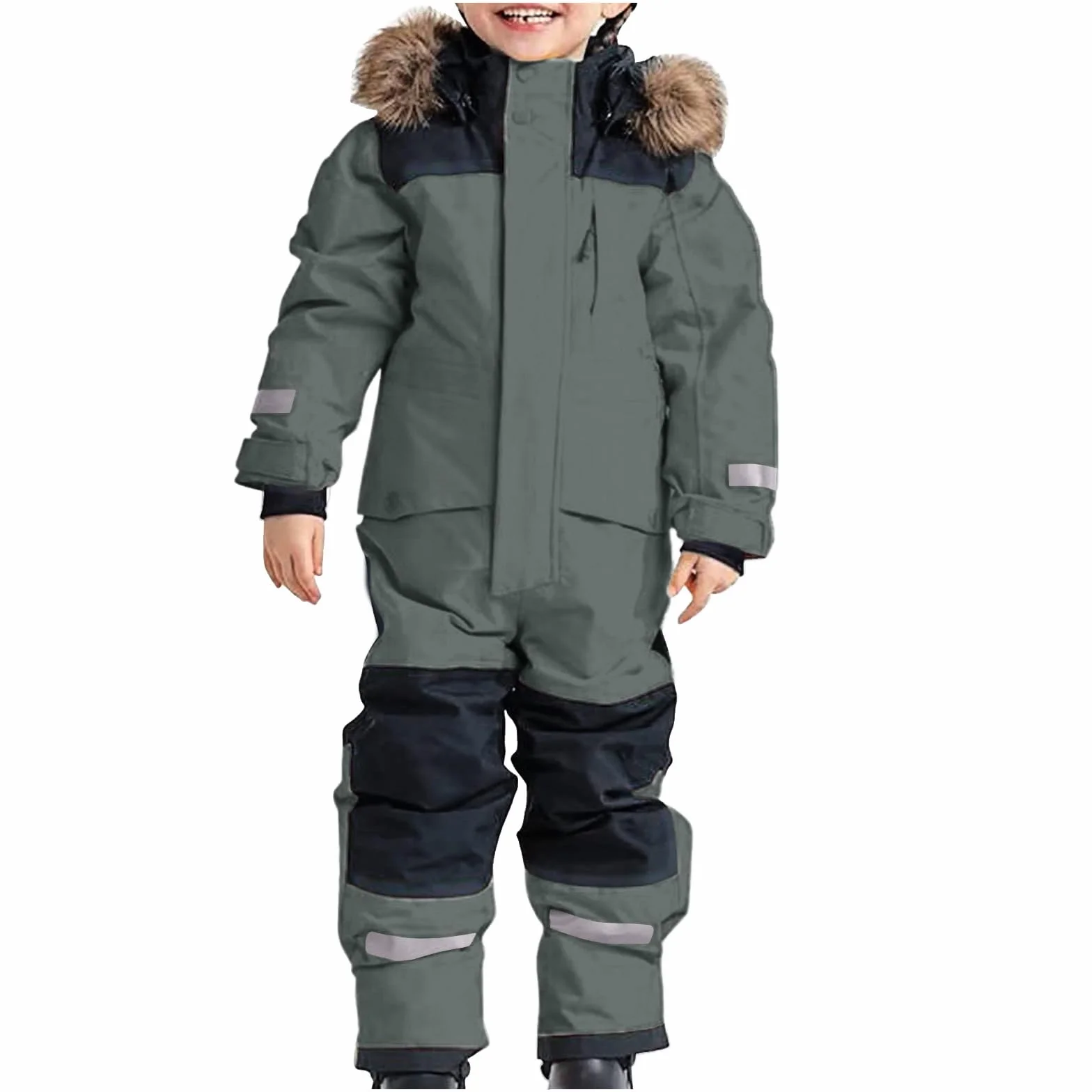 Generisch Tuta da neve per bambini e ragazzi, termica, invernale, calda, da neve, antivento, con tuta rimovibile in softshell