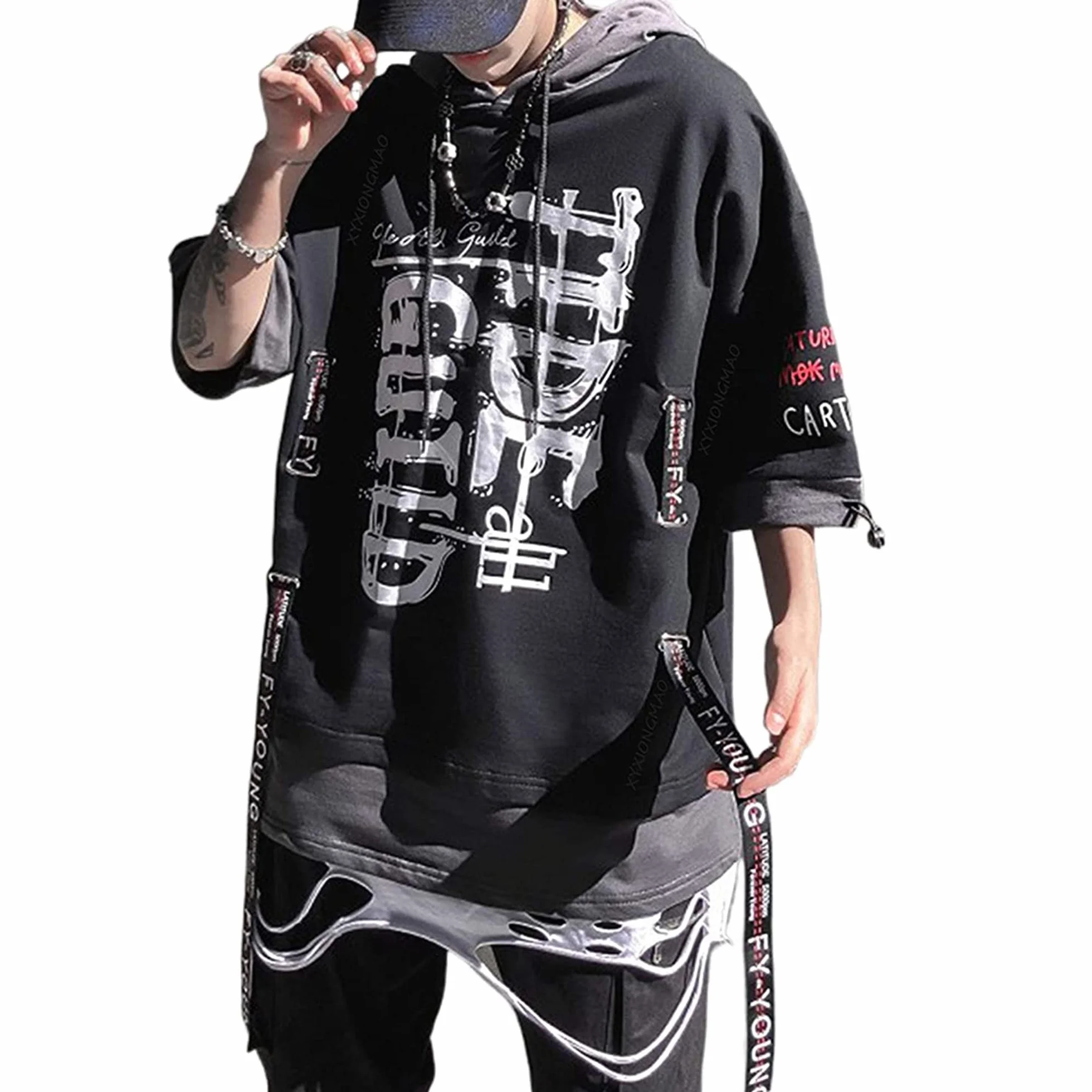 XYXIONGMAO Techwear Camicia Giapponese Streetwear Hip Hop Camicie Uomo Grafica T Alfabeto Design Workwear Gotico Felpa Con