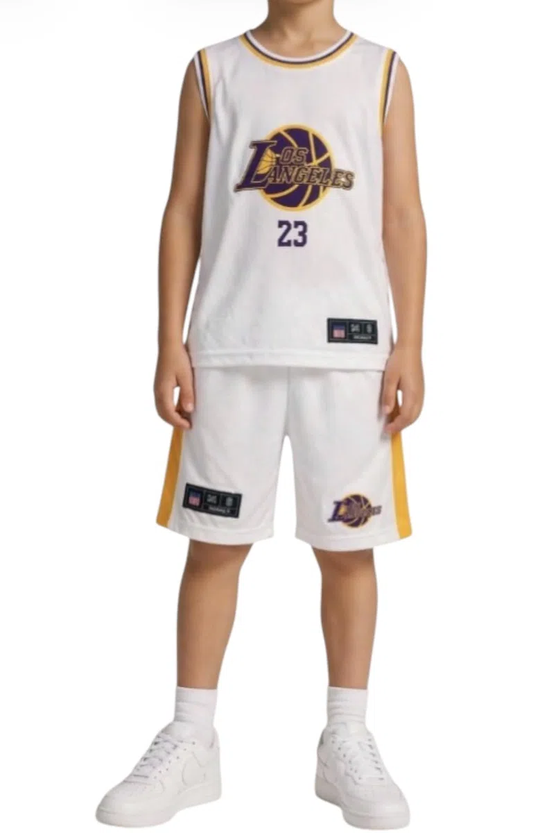 Maglia da basket 2 pezzi, da basket senza maniche, maglietta + pantaloncini, tute da pallacanestro bambino dai 4 ai 14 anni