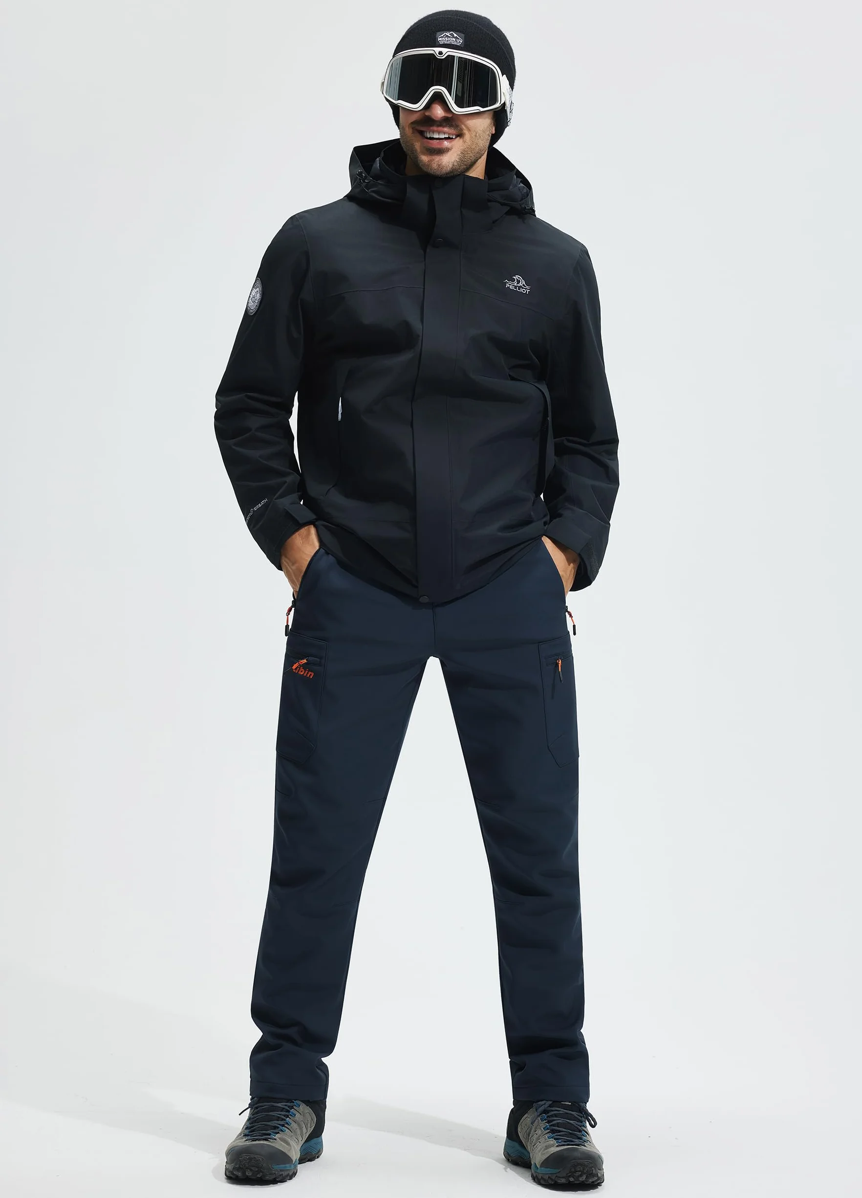 Libin Pantaloni da Neve Uomo Softshell Trekking Impermeabile Invernali Escursionismo Pantaloni Tasca con Cerniera, Navy Blu XXXL