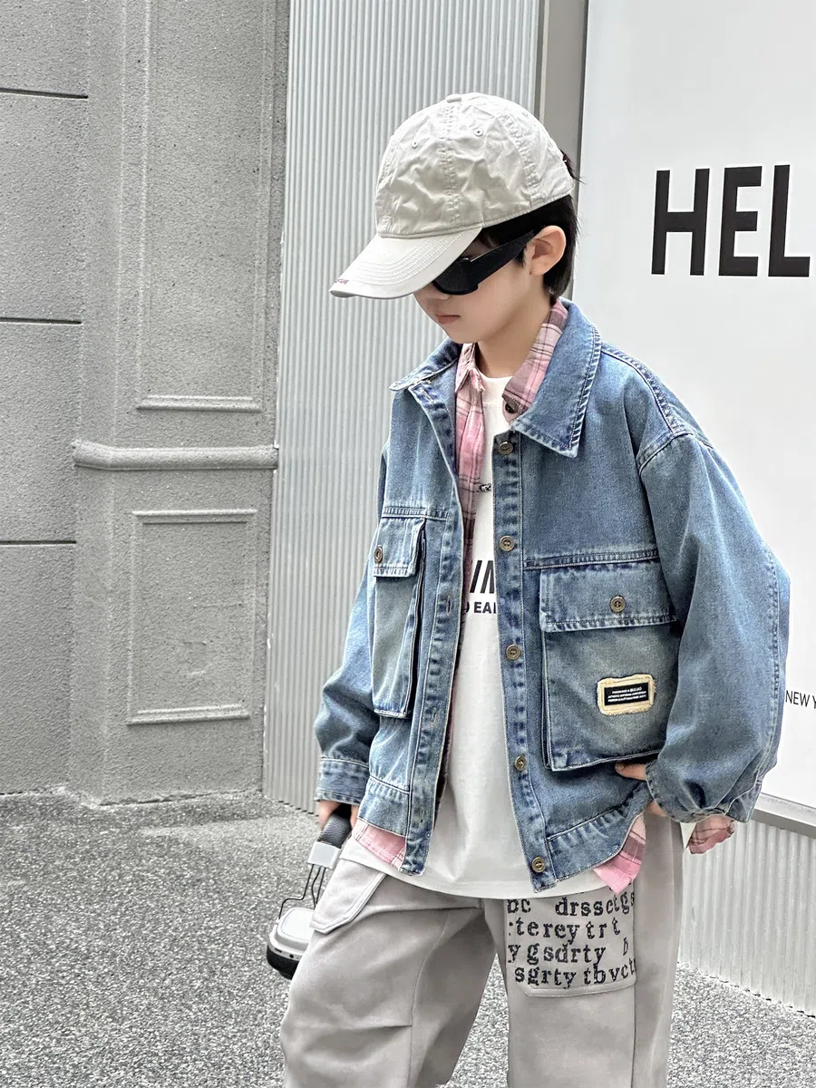 Rolanko Giacca Jean per Ragazzi, Giacca Denim da Camionista Invecchiata Outwear di Jeans con Bottoni per Bambini