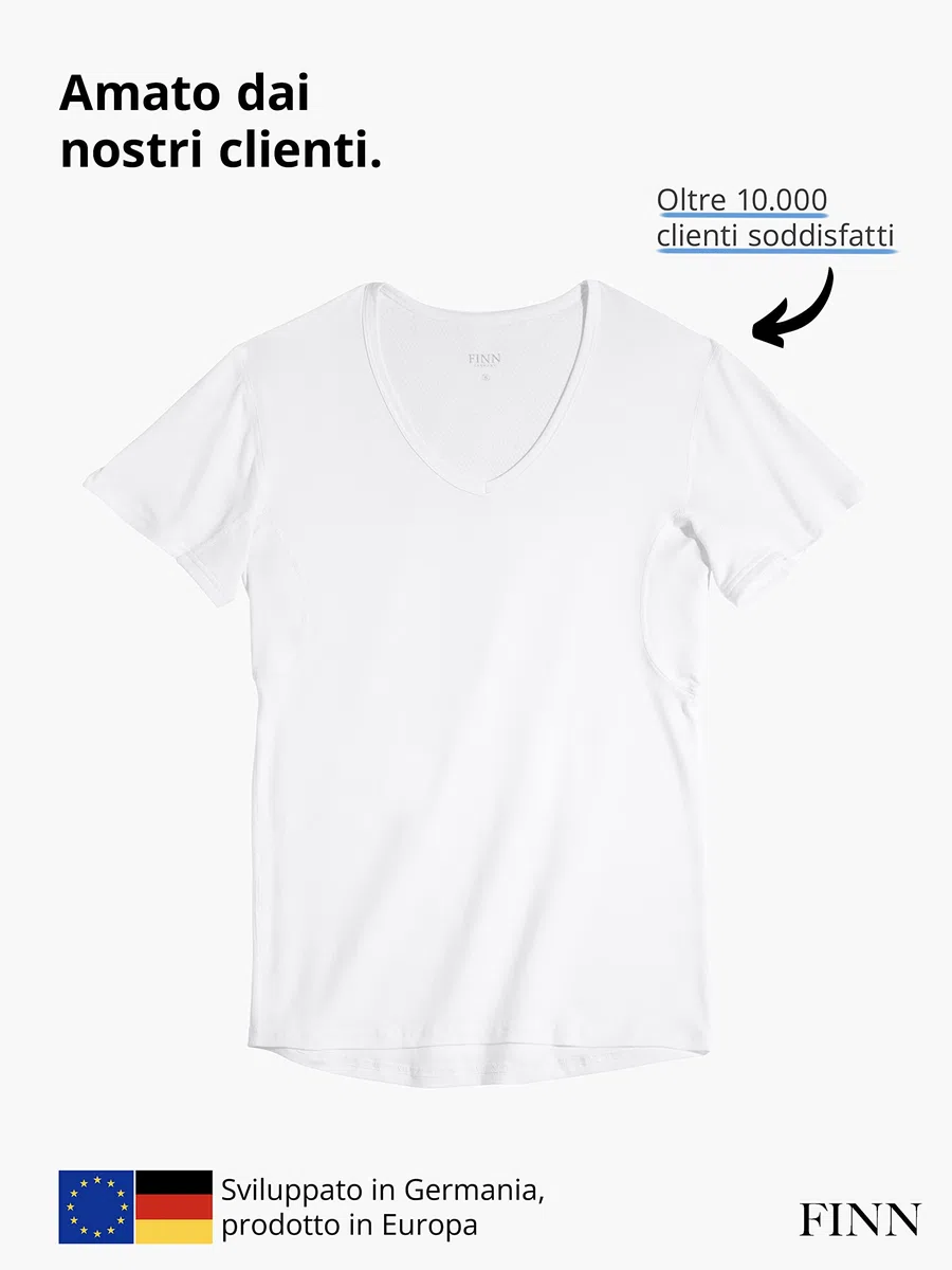 FINN Maglia Intima Funzionale per Uomo con Scollo a V - T-Shirt Anti-Sudore con Inserti Contro Le Macchie di Sudore - Canottiera a Maniche Corte in Tessuto Originale Lenzing® Modal
