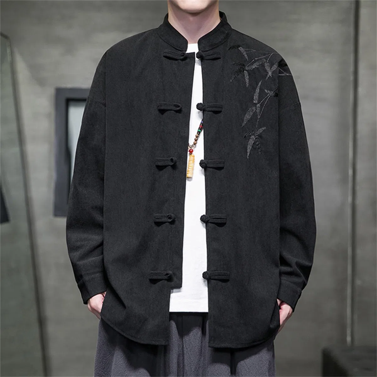 Giacche di velluto per uomo Tang Giacche Casual Ricamate Patchwork Cappotti Stile Cinese Camicia Tang Tuta Hanfu Top Cinese Tradizionale Collo Alto Manica Lunga Cappotto