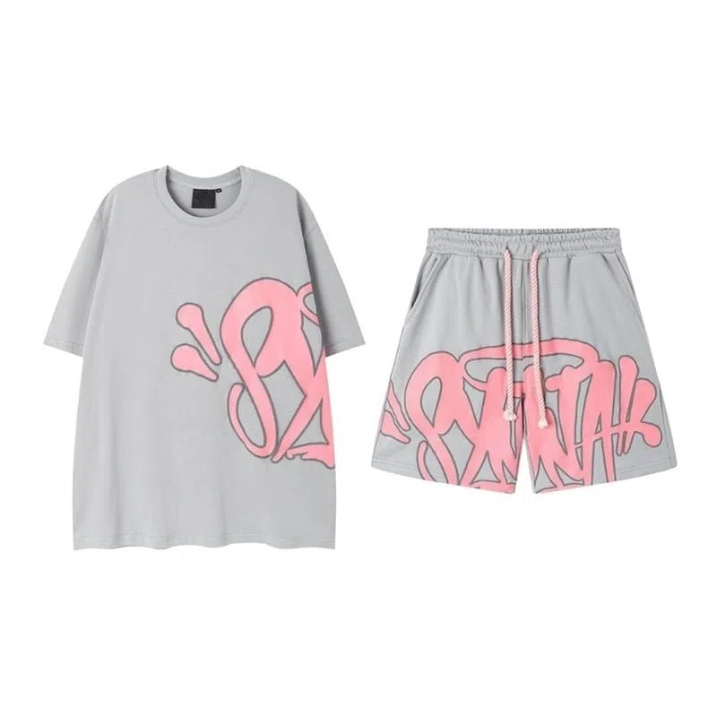 Generico 2 Pezzi Set Synaword Completo Estivo Uomo Maniche Corte T-Shirt e Pantaloncini Set da Unisex Comodo Sets Estivo, Hip Hop Stilistico, per Casual Fitness Jogging