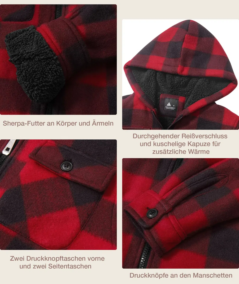 zitysport Camicia Giacca Ragazzi Felpa con Cappuccio Spessa Plaid Bambini Zip Di Flanella Calda Sudore Outdoor Felpa Foderato Invernali Tasca