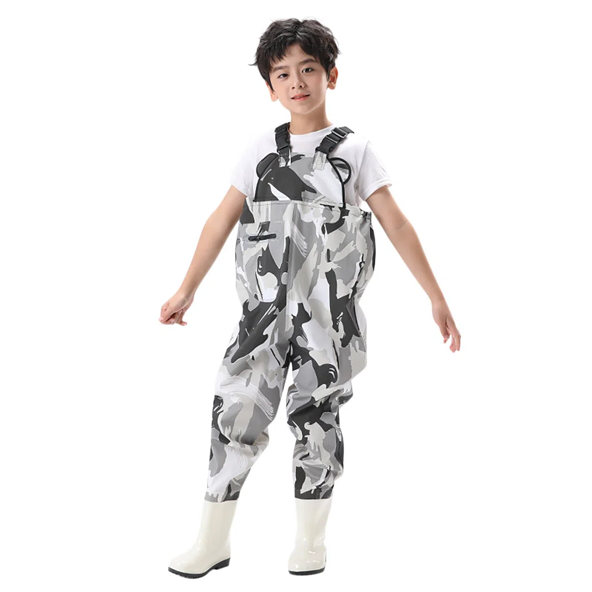 Stivaletti impermeabili per bambini, con stivali, pantaloni da pesca con tracolla regolabile, antiscivolo, in gomma, per bambini e bambine