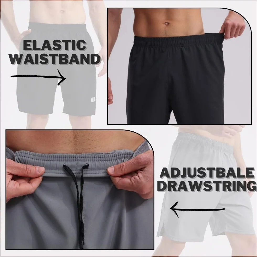 Confezione da 5 pantaloncini da corsa da uomo ad asciugatura rapida per jogging, pantaloncini sportivi da uomo con tasche e elastico in vita