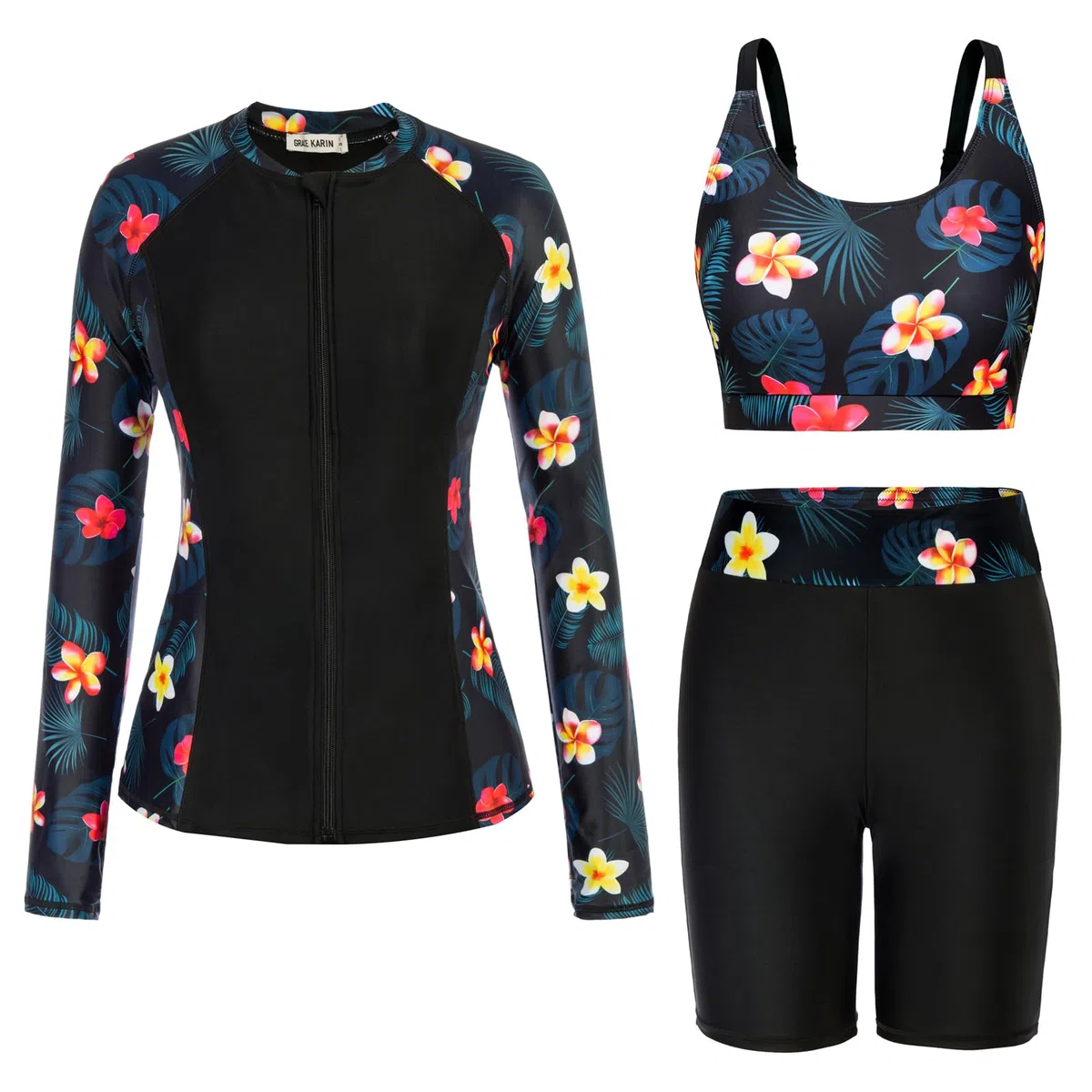Grace Karin Costume da Bagno da Donna, a 3 Pezzi, con Chiusura Lampo, Elegante Tankini, con Giacca, Abbigliamento da Surf, Maglietta da Nuoto