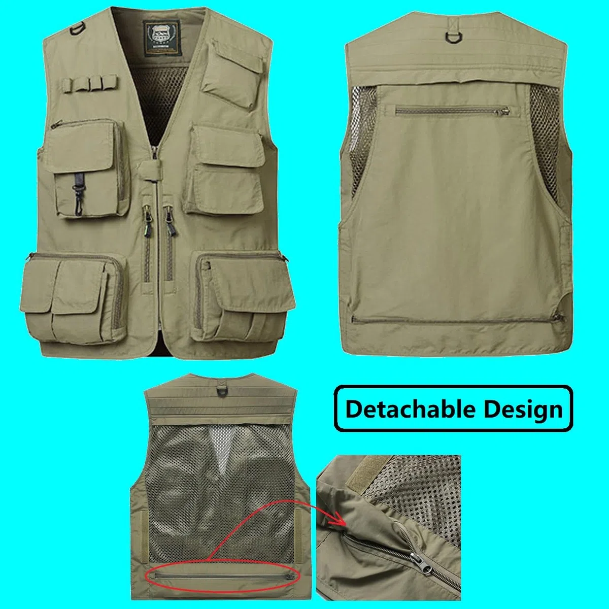 Uomo Multi-tasca Mimetizzazione Gilets, Uomini Estate Leggera Senza Maniche Pesca Gilet Giacca Esterno Multifunzione Tempo Libero Camo Gilets per Caccia Campeggio Fotografia Lavoro Viaggio