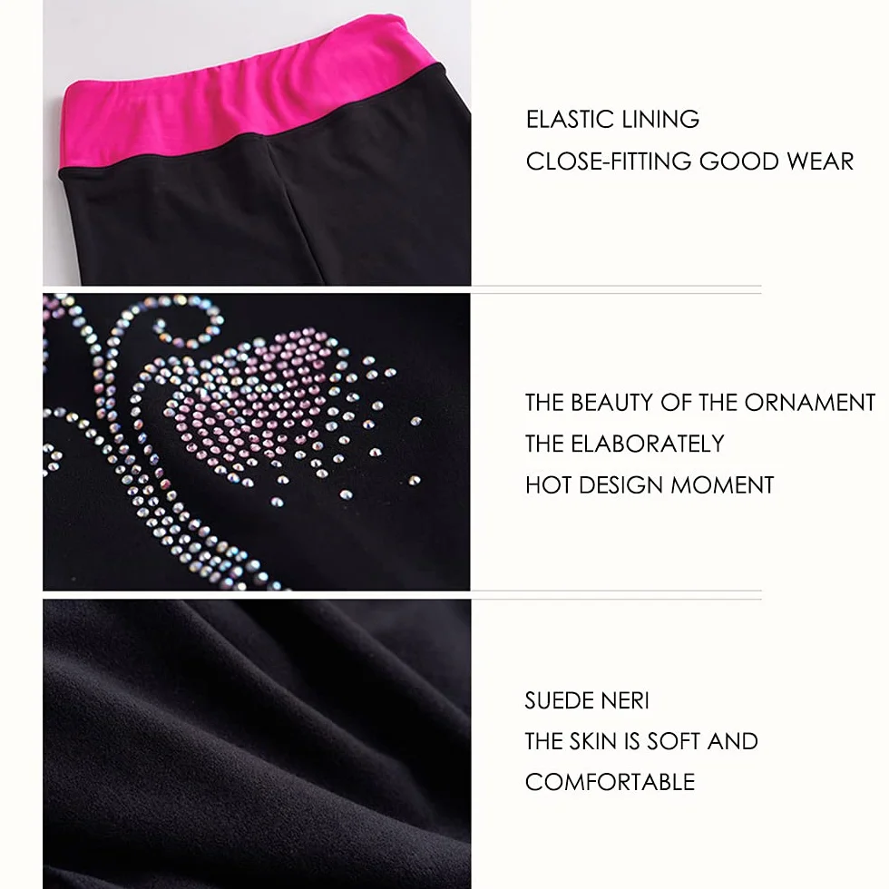 LIUHUO Pantaloni da Pattinaggio Artistico per Ragazze in Pile, Leggings da Allenamento per Adolescenti, Pantaloni da Pattinaggio