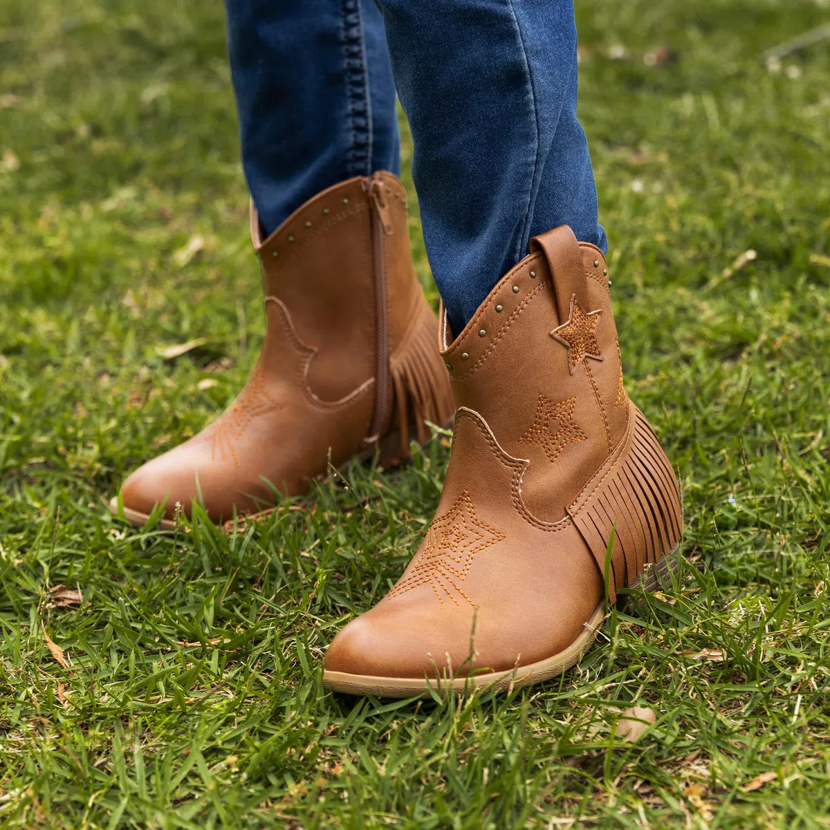 DREAM PAIRS Kids Stivaletti Western Cowboy Ragazze Scarpe Equitazione Cerniera Laterale e Nappa per Bambini Piccoli/Grandi Stivali