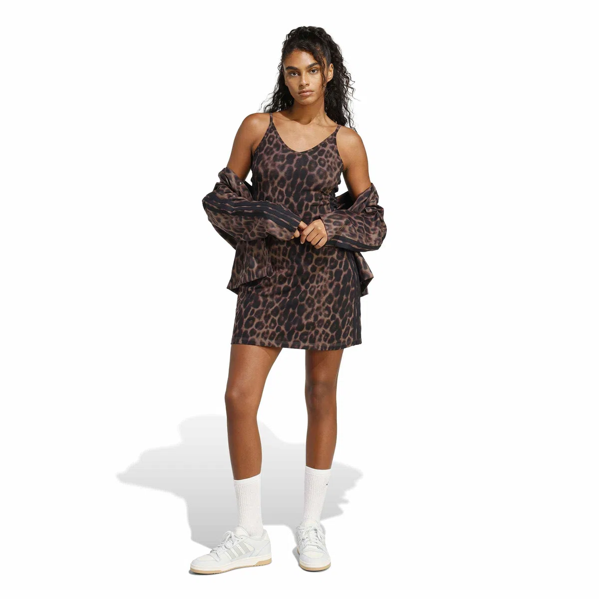 adidas Women Abito Mini con Stampa Leopardata e 3 Righe Essenziali per la Stagione