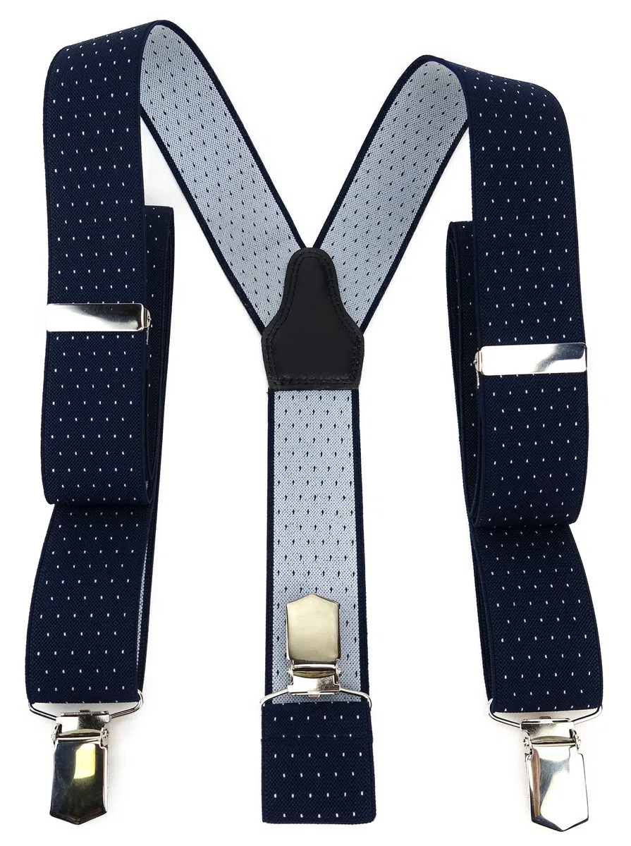 TigerTie - Bretelle unisex a Y con 3 clip molto robuste, a pois, lavorazione di alta qualità, larghezza 35 mm