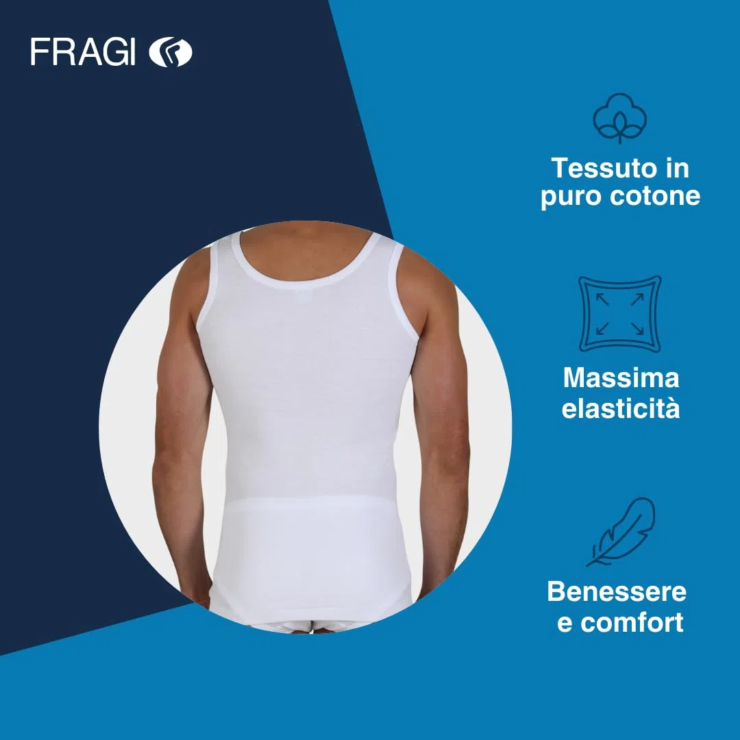 Fragi Canotta Uomo in Puro Cotone, Canottiera Intima con Spalla Larga in Tessuto Elastico Senza Cuciture Seamless, Made in Italy