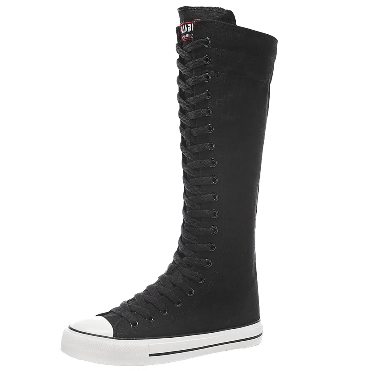 ANUFER Ragazze Donna Al Ginocchio Stivali di Tela Lacci Zip Piatto Scarpe Sportive
