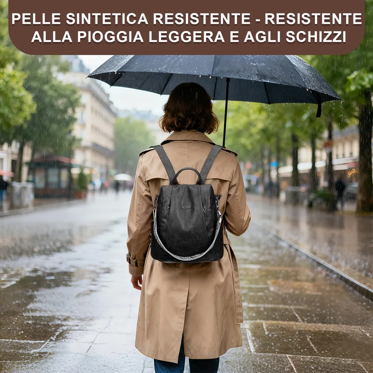 Eshow Zaino Donna Antifurto e Pochette Donna, Zainetto Impermeabile in Pelle Vegana, Borsa Casual ed Moda per Viaggio Scuola Lavoro Shopping e Università
