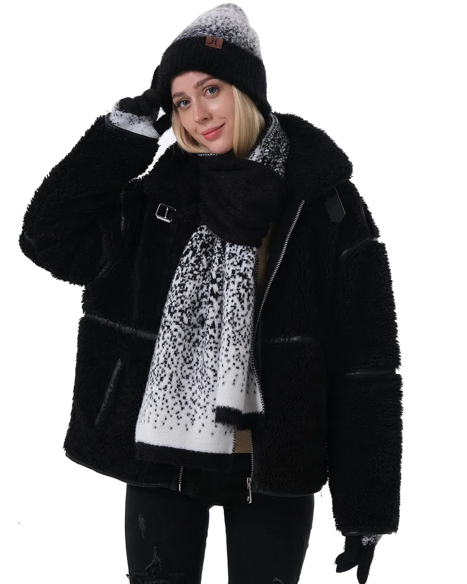 Bequemer Laden Donna Invernale Cappello Berretto Sciarpa e Guanti Touch Screen Set con Fodera in Pile Berretti in Maglia Guanti Scaldacollo