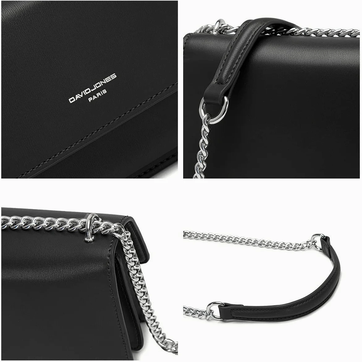 David Jones - Piccola Borsa a Tracolla Spalla Donna - Borsa Mano PU Pelle con Patta - Messenger Crossbody Bag Clutch Borsetta Sera Pochette Elegante Shopping Viaggio - Nero