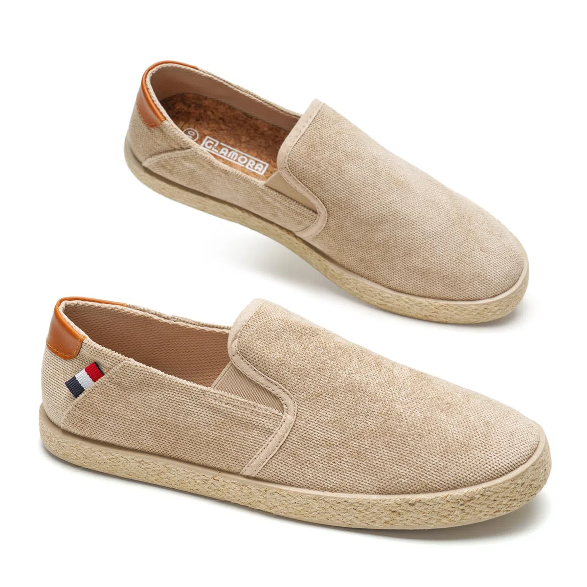 GLAMORA Espadrilles Slip on tela, vintage, look usato, effetto lino, estivo, traspirante, leggero, comodo, piatto, antiscivolo, suola flessibile