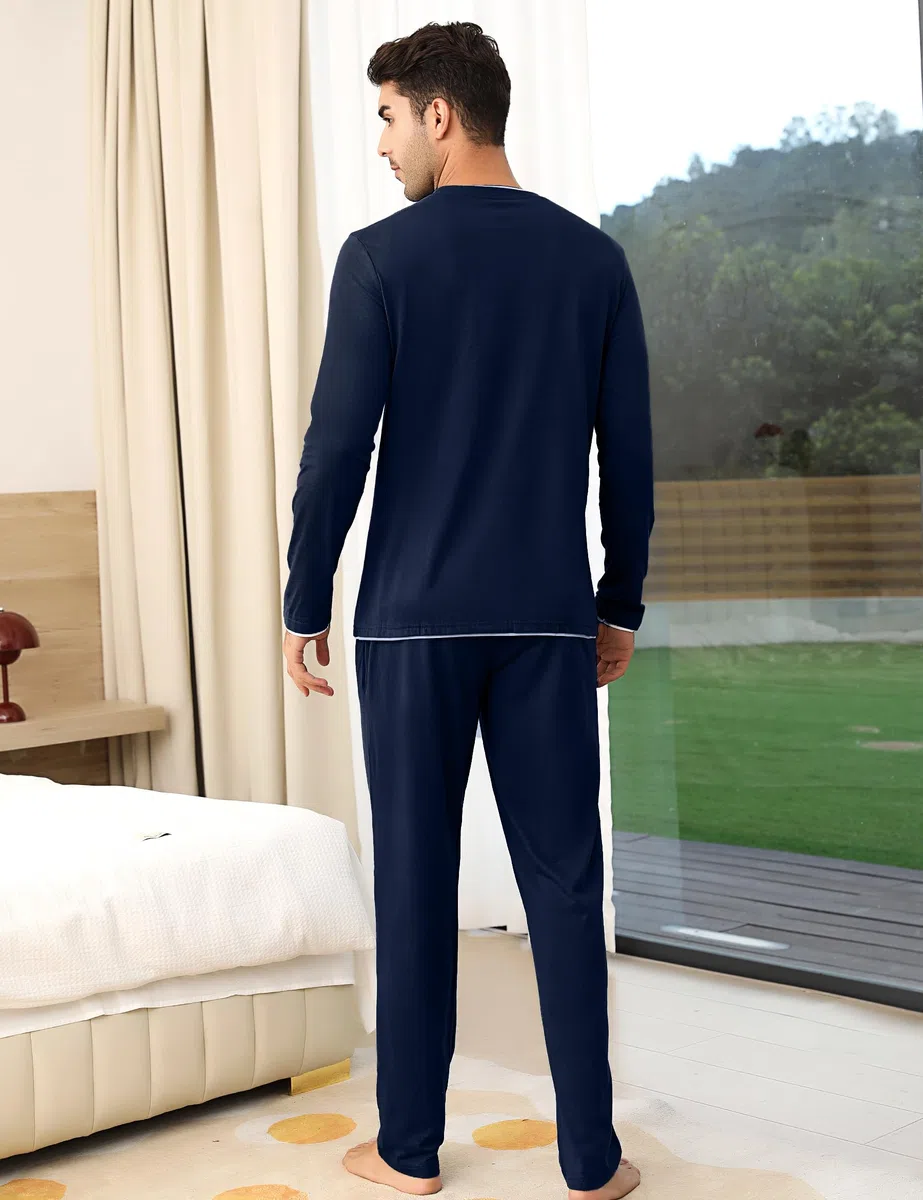 Aseniza Pigiama da Uomo Invernale, Pigiama a Maniche Lunghe in Cotone Semplice ed Elegante Pigiama Morbido Loungewear