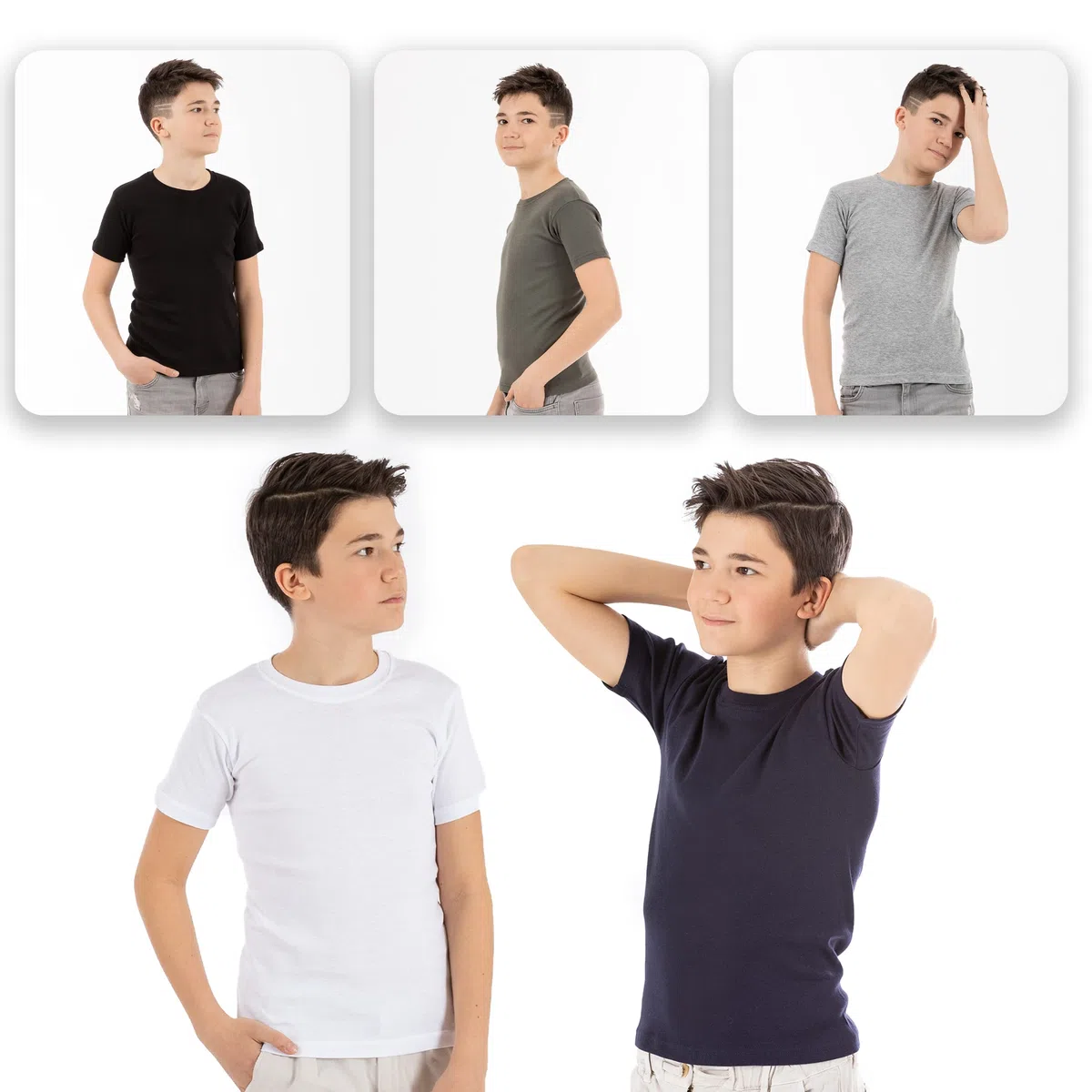LOREZA ® 5 Bambini Ragazzi Ragazze Maglietta Canottiere Intima a Maniche Corte 100% Cotone a Coste Fini Unisex