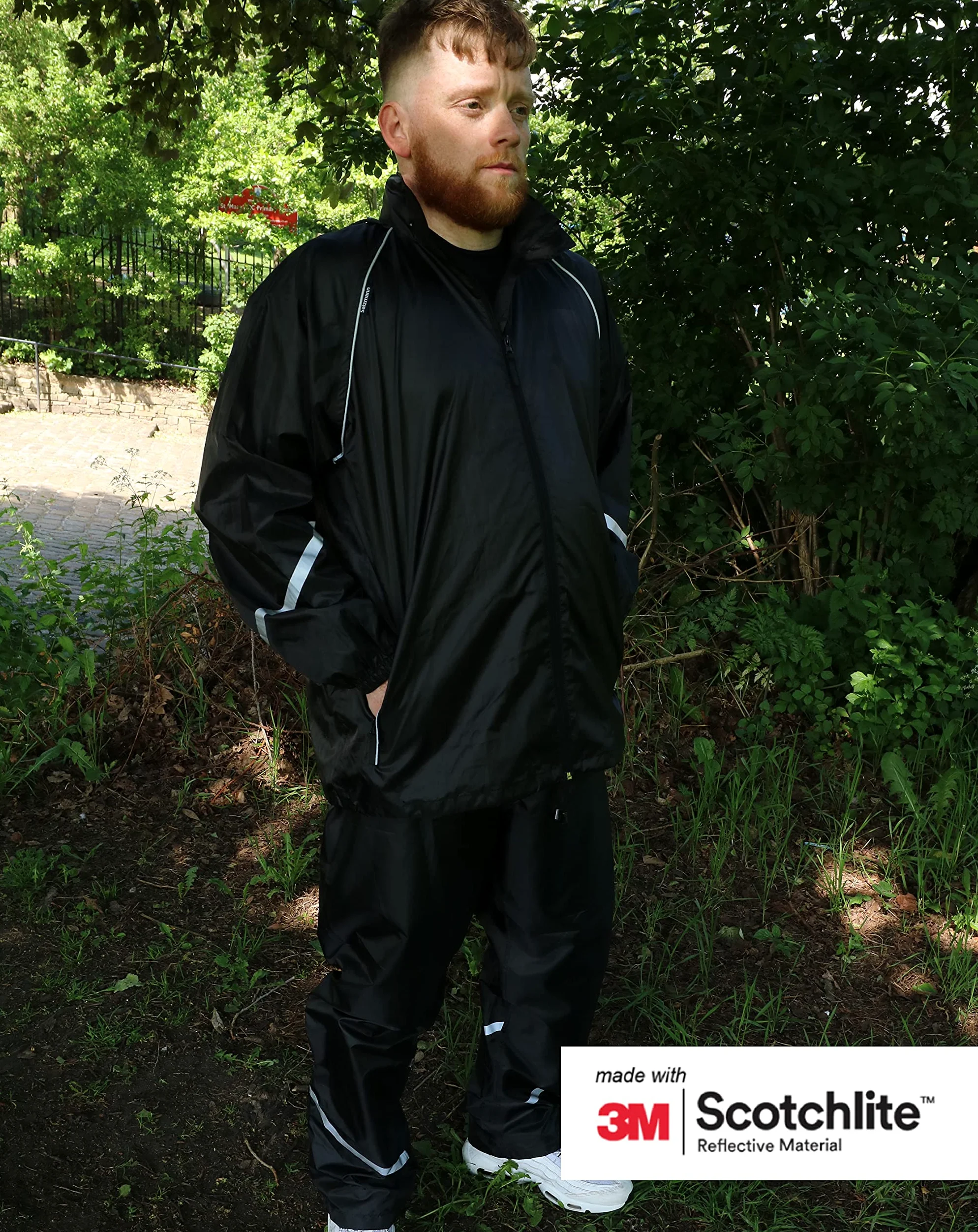 Salzmann Tuta Antipioggia Riflettente - Idrorepellente e Antivento - Set di Giacca e Pantaloni da Pioggia - Realizzato con 3M Scotchlite