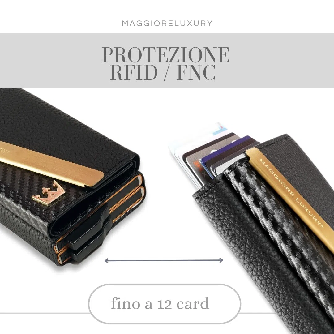 Portafogli Unisex Portacarte Doppio Fino a 12 Card Vera Pelle Per Uomo e Donna Protezione Rfid Anticlonazione Qualità Italiana Portamonete Omaggio Double Gold Wallet Milano
