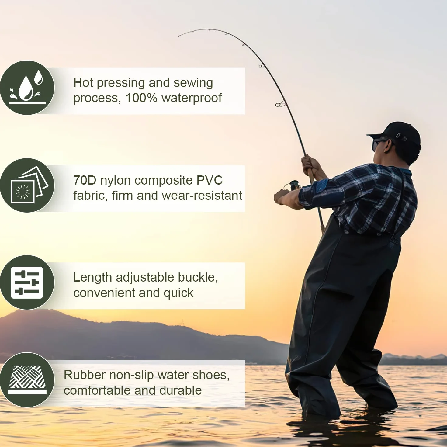 Wathose Uomo Impermeabile 70D Nylon Composite PVC Pantaloni da Pesca Pantaloni da Pesca con Stivali, Wathose Uomo Donna per cantieri, pesca, fattorie, giardini