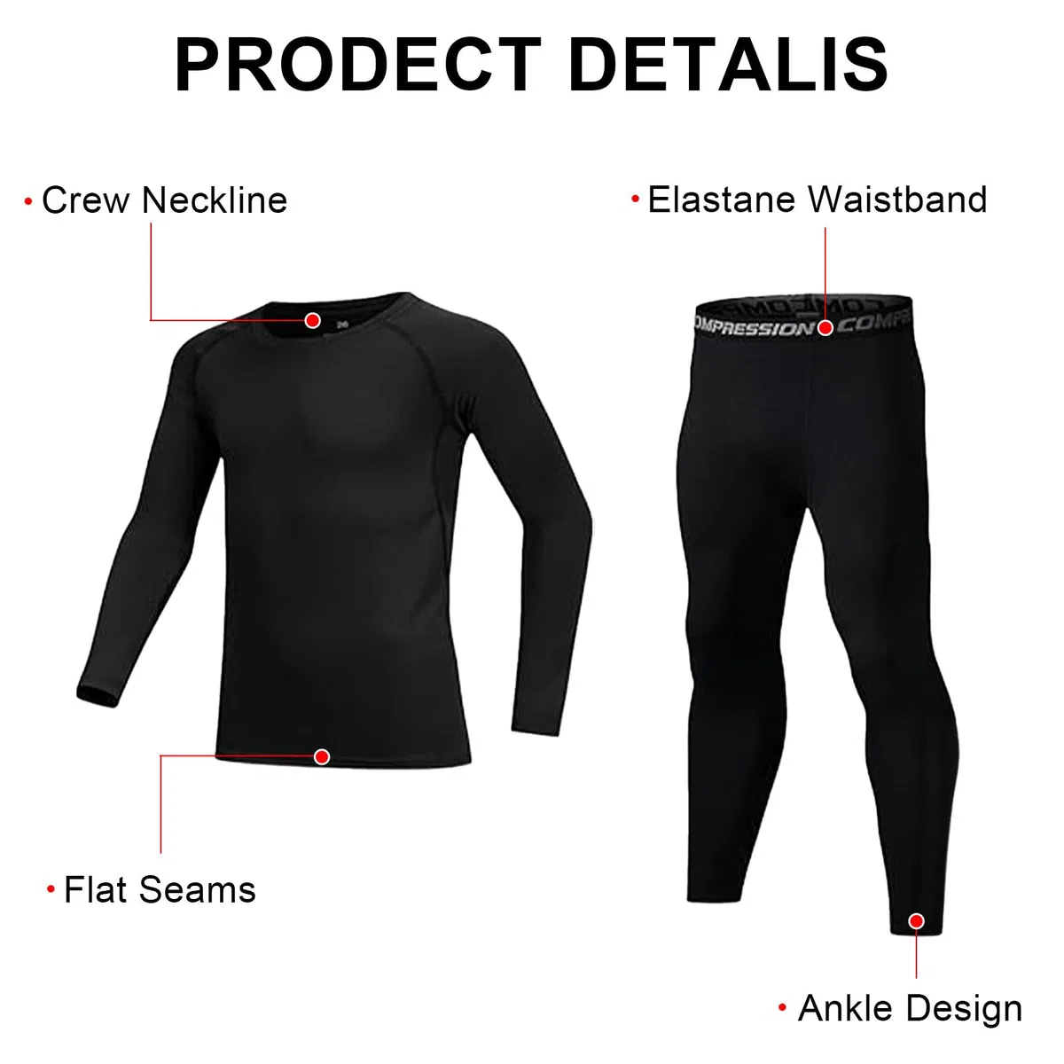 Set di biancheria intima termica per bambini, foderato in feltro, caldo per l'inverno, per ragazze e ragazzi, con top e leggings per sci, ciclismo e corsa e calcio
