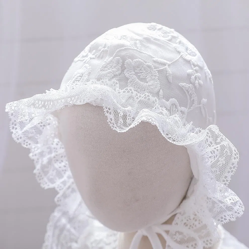 Lito Angels Vestito Abito Bianco Ricamato da Battesimo con Cappello in Pizzo per Bimba Taglia 3-24 Mesi