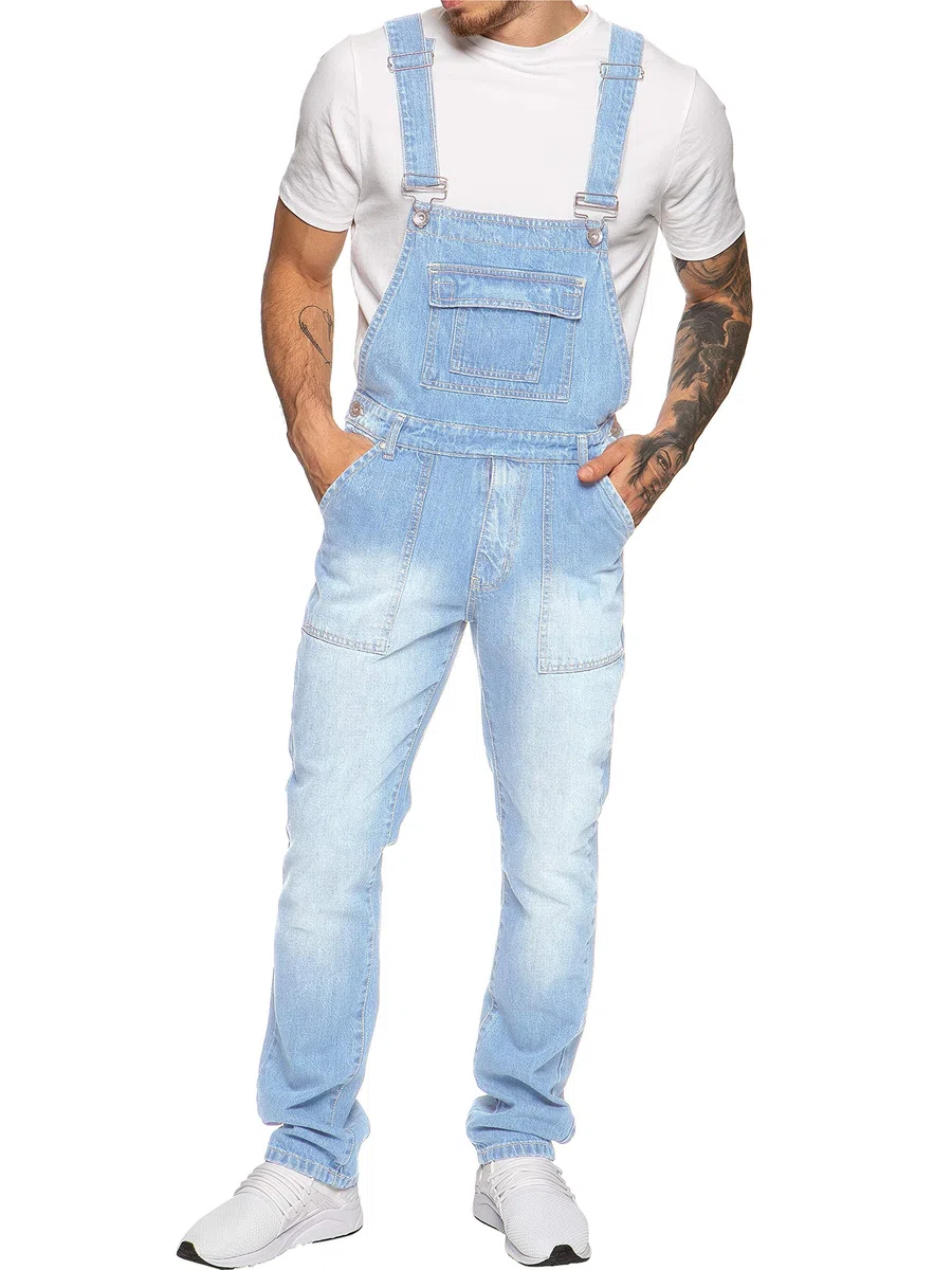 989Zé ENZO Salopette da uomo in denim blu salopette da lavoro alla moda casual jeans 30-50 taglie vita