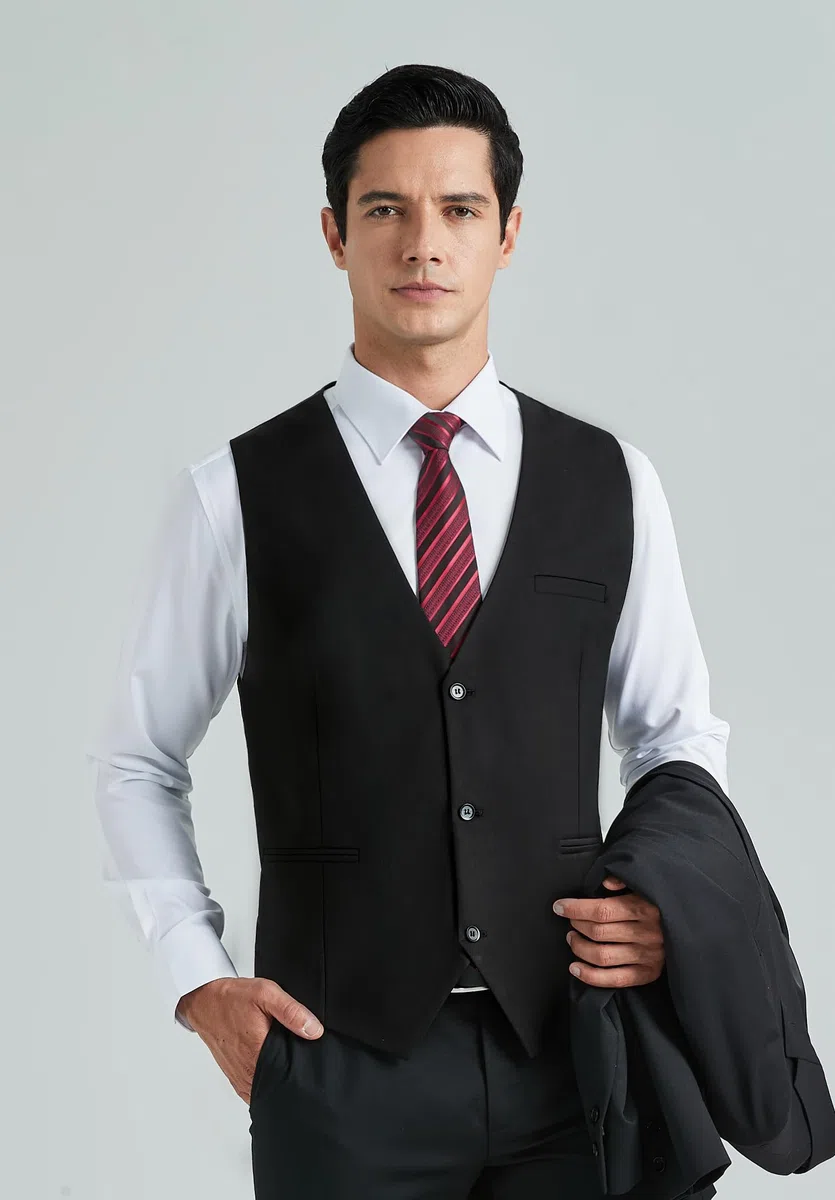 HISDERN Gilet Abito Uomo Formale Panciotto Uomo Elegante Classico Cotone Matrimonio Panciotti in Tinta Unita Con Tasche XS-4XL