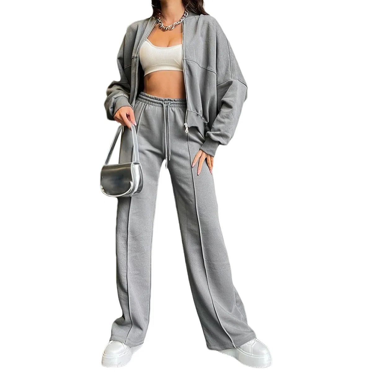 amropi Tuta da Donna Giacca con Cerniera e Pantaloni Jogging Tute 2 Pezzi Sportivo Completo