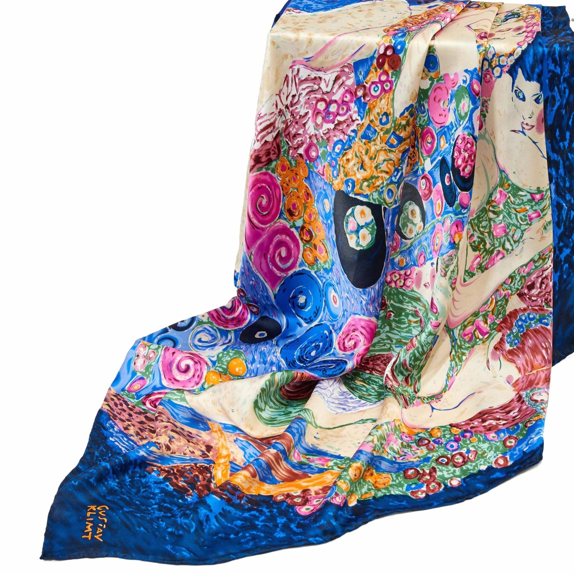 foulard donna Colorata pura seta 90x90 quadrato Scialli Sciarpa quadri Elegante arte nouveau Gustav Klimt Regalo Natale Mamma