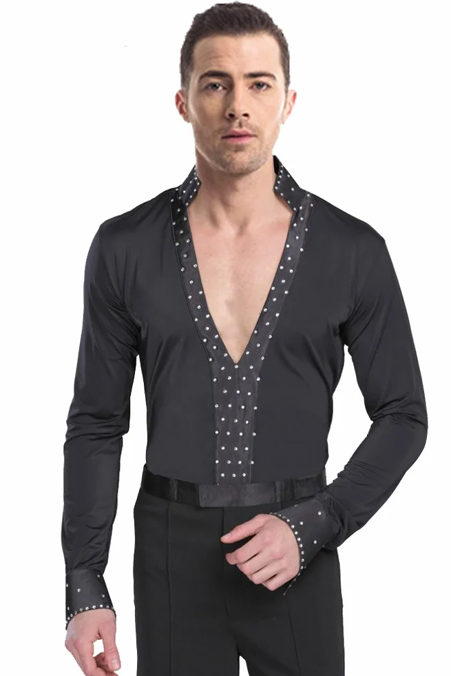 Uomo Moda Latina Danza Costumi Camicia/Pantaloni Prestazione Abbigliamento da Ballo Set Nero Outfits