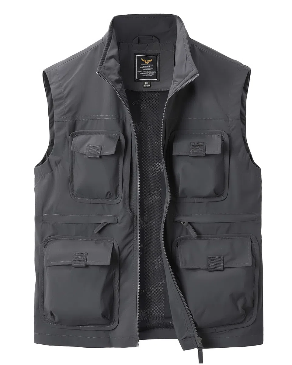 Uomo Gilet da Pesca Multi Tasca Veste All'aperto Senza Maniche Giacche Leggeri Gilet Asciugatura Rapida Giubbotto per Caccia Traspirante Reporter Fotografi
