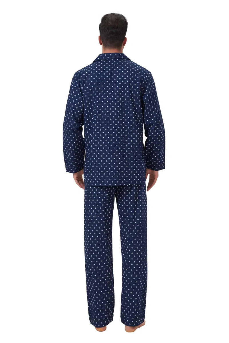 Amaxer Classico Pigiama da Uomo in Due Pezzi,in Cotone,da Notte,a Maniche Lunghe,con Tasche,con Coulisse