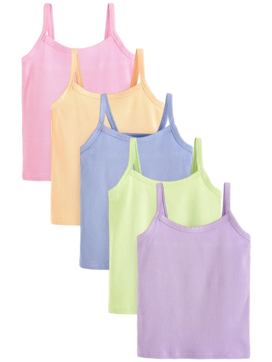 NEXT Ragazza Confezione da 5 canotte pastello a coste