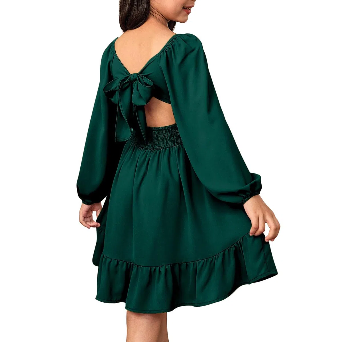 Vestito da festa per ragazze elegante autunno manica lunga cravatta indietro volant principessa matrimonio compleanno vestito bambini tinta unita una linea abiti casual