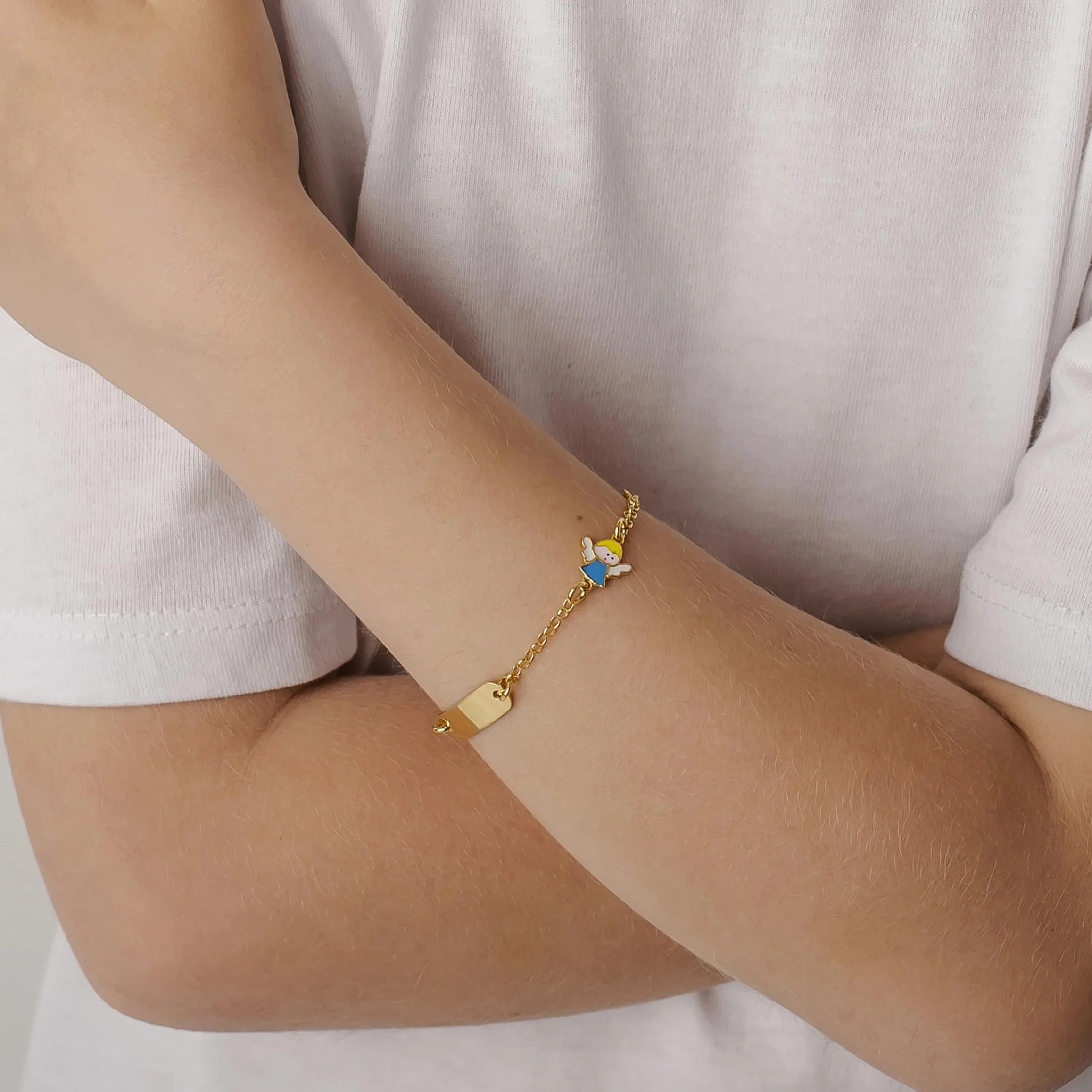 Sakrami Bracciale Argento 925 Bimbo Piastrina Personalizzabile con Nome e Angioletto Smaltato Blu Kids Collection + Confezione Regalo Personalizzata - Braccialetto per Nascita Comunione o Battesimo
