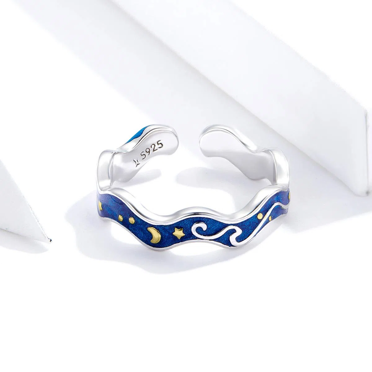 NewL Anelli in argento Sterling 925 per coppia di amanti del cielo stellato blu di Van Gogh anello aperto design gioielli accessori, Argento sterling
