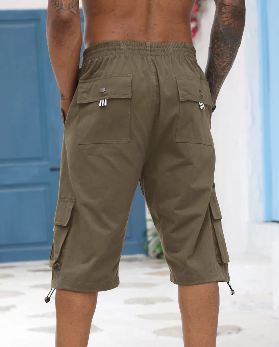 Pantaloncini cargo da uomo in cotone elastico in vita Capri al ginocchio pantaloni con tasche multiple